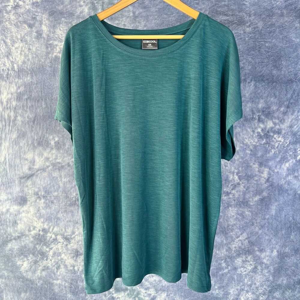 32 Degrees Cool Ladies T-shirt Top Ribbed Short Sleeve Shirt Green Size XL